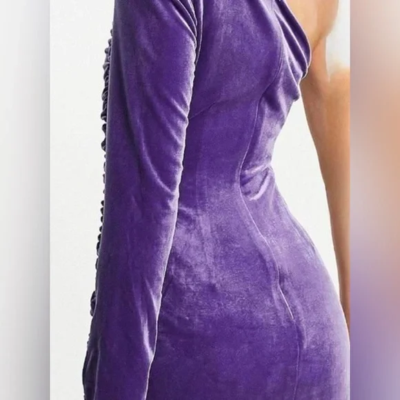 ASOS- Amy Lynn - purple velvet one shoulder mini dress. - Picture 2 of 3